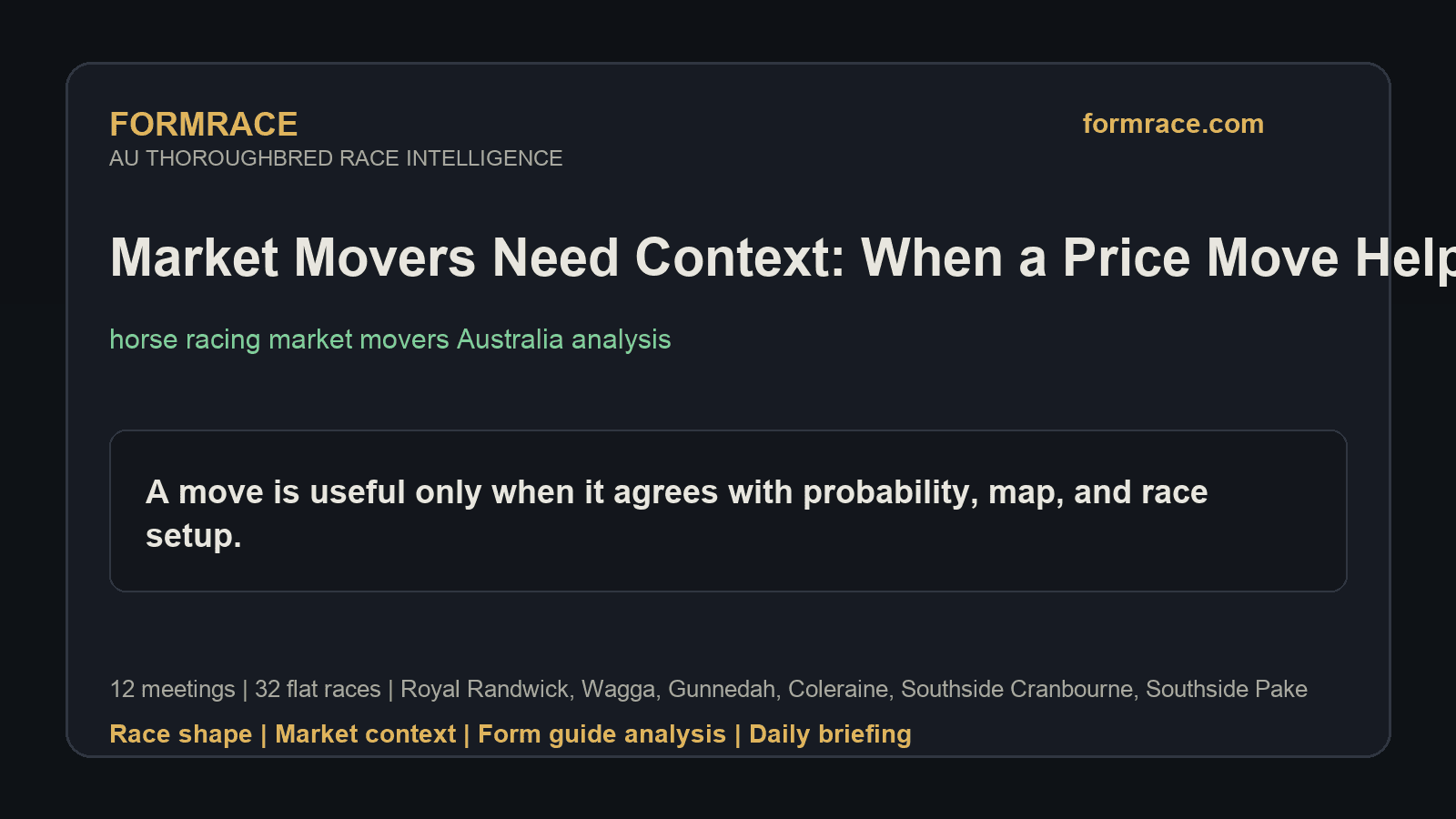Market Movers Need Context: When a Price Move Helps and When It Misleads: Royal Randwick, Wagga Notes for 2026-07-20